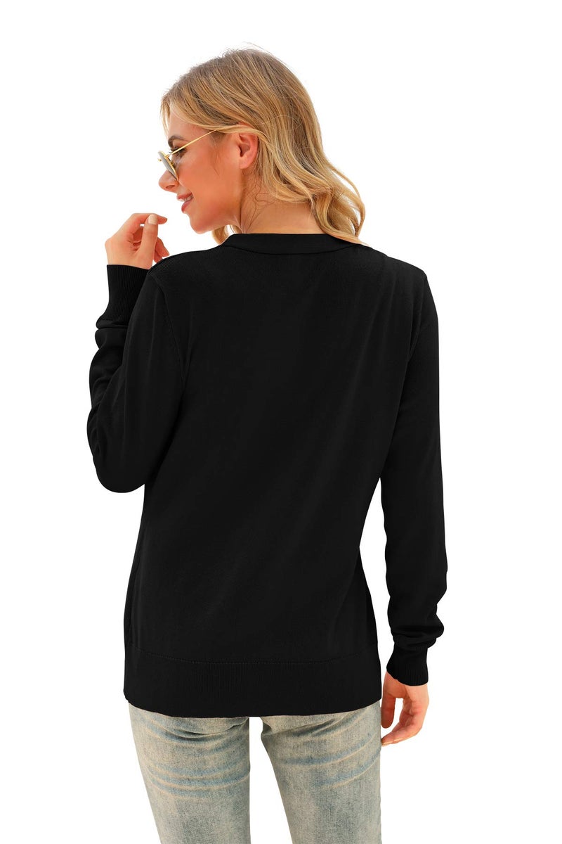 VIISHOW Women Long Sleeve Button Down V Neck Lightweight Basic Knit Sweater Cardigan, Black, Small - Image 4
